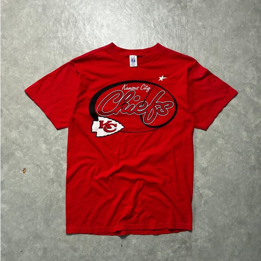 90s Vintage Kansas City Chiefs Script Oval Red T-Shirt -L